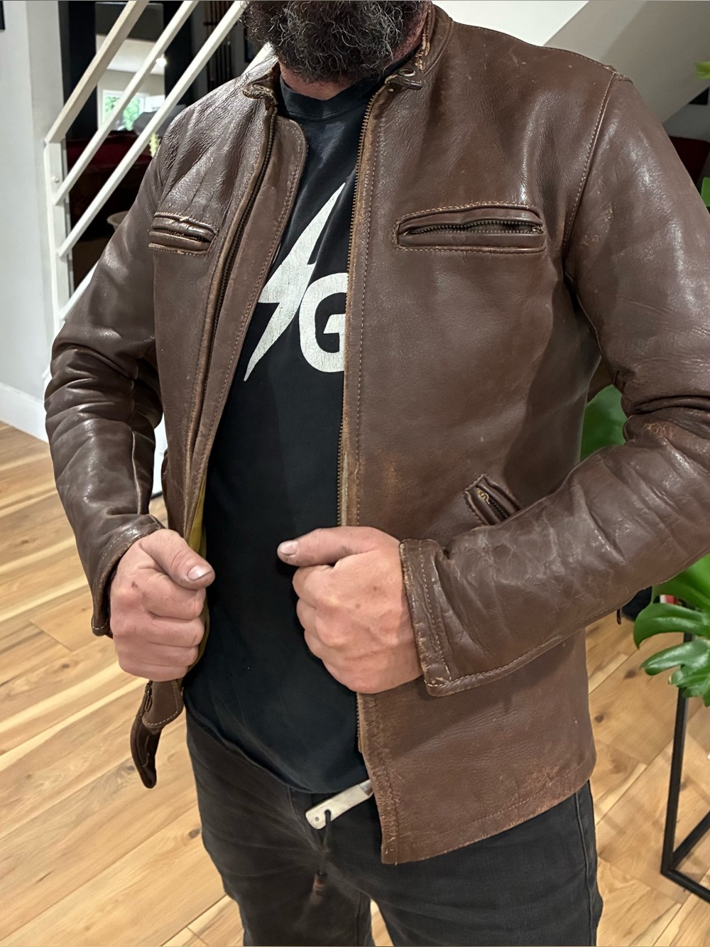 Vintage Bates California Brown Leather Cafe Racer Moto Jacket
